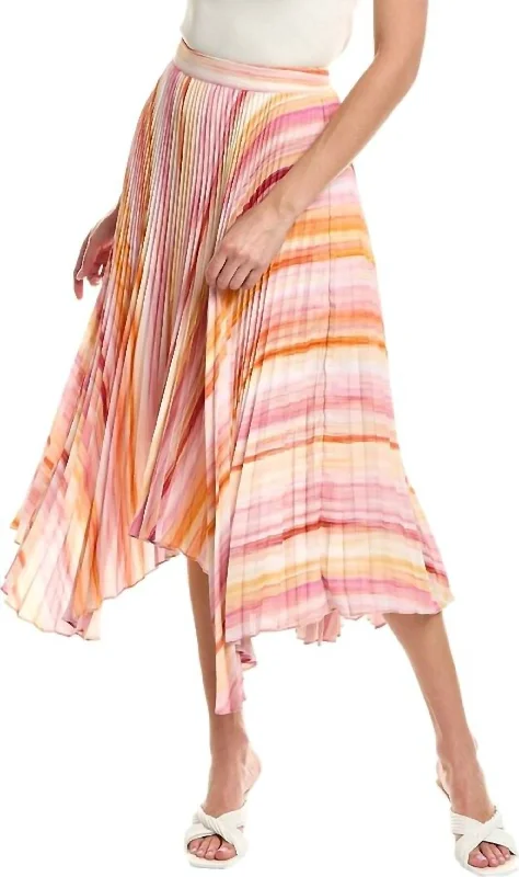 Pleated Multi Print Midi Skirt In Multicolor leather skirt modern
