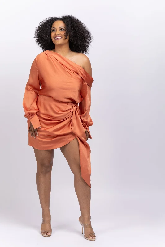 Simkhai Mae Drapped Mini Skirt in Coral chiffon skirt floaty