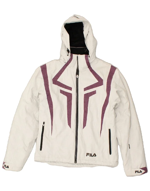 FILA Womens Hooded Windbreaker Jacket UK 12 Medium White Striped Polyester Cotton Fabric Linen Fabric Terry Fabric FILA Womens Hooded Windbreaker Jacket UK 12 Medium White Striped Polyester Cotton Fabric Linen Fabric Terry Fabric