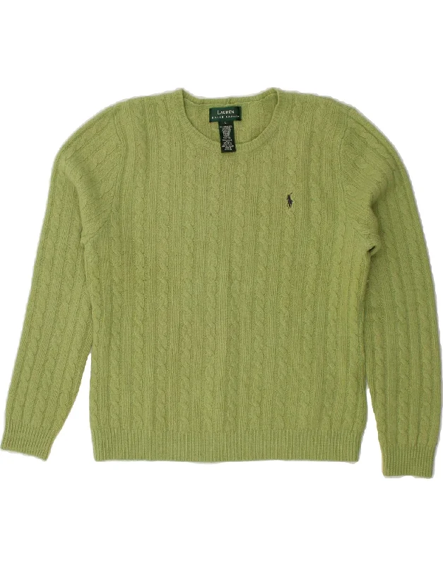 RALPH LAUREN Womens Crop Crew Neck Jumper Sweater UK 16 Large Green Silk Blend Satin Velvet