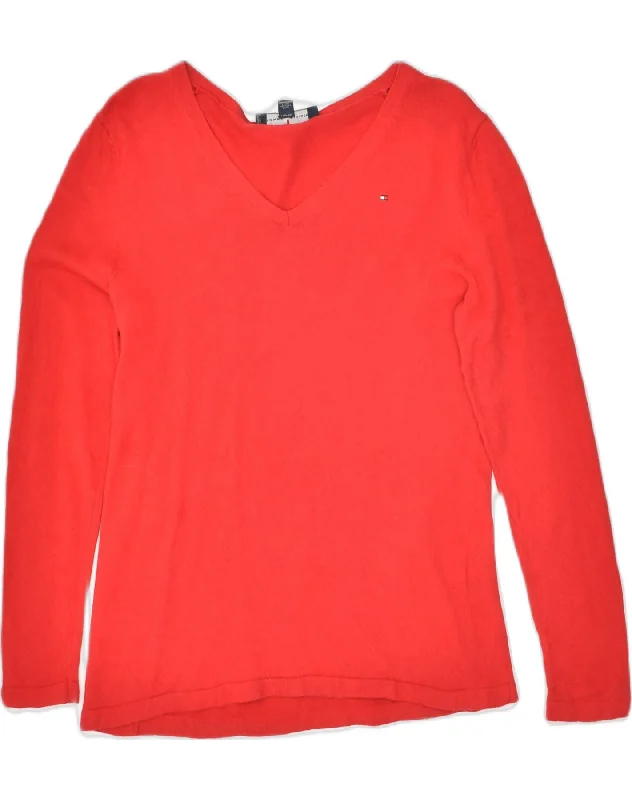 TOMMY HILFIGER Womens V-Neck Jumper Sweater UK 14 Medium Red Cotton Layered Multi-layer Single Layer TOMMY HILFIGER Womens V-Neck Jumper Sweater UK 14 Medium Red Cotton Layered Multi-layer Single Layer