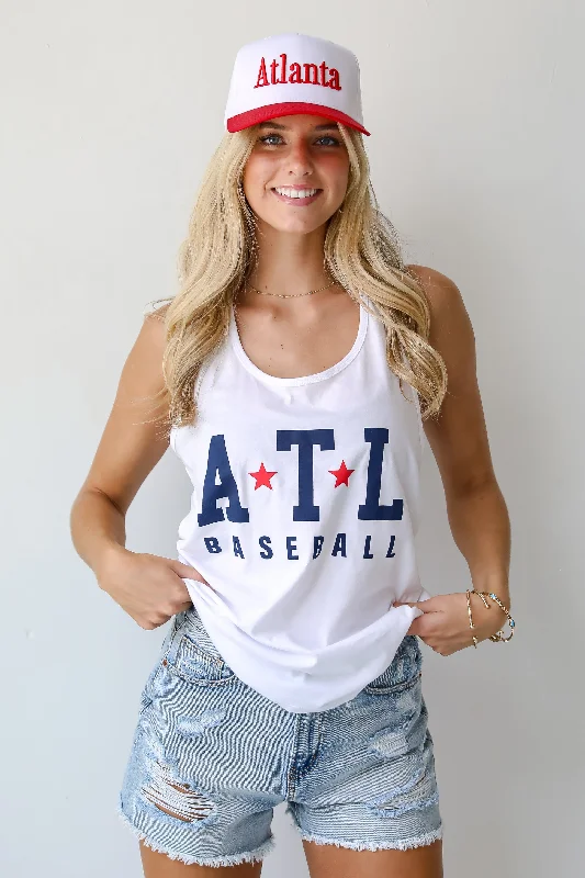 White ATL Baseball Star Tank navy tank top