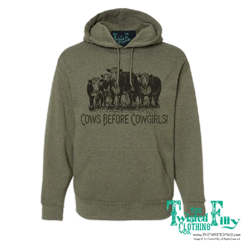 Cows Before Cowgirls- Adult Mens Hoodie - Assorted Colors Hoodie with Pastel Soft Subtle