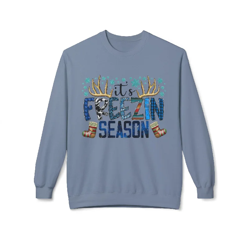 It's Freezing Season Western Style Women's Sweatshirt Hoodie with Hem Applique Textured Unique