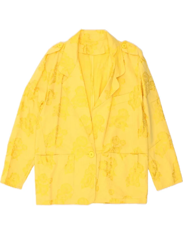 VINTAGE Womens 3/4 Sleeve 1 Button Blazer Jacket UK 16 Large Yellow Floral Elasticated Jacket Padded Jacket Insulated Jacket VINTAGE Womens 3/4 Sleeve 1 Button Blazer Jacket UK 16 Large Yellow Floral Elasticated Jacket Padded Jacket Insulated Jacket