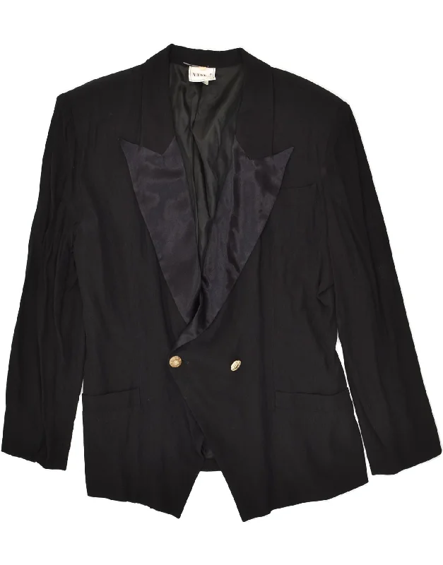 VINTAGE Womens Double Breasted Blazer Jacket EU 40 Medium Black Acetate Anorak Shell Jacket Lightweight Jacket VINTAGE Womens Double Breasted Blazer Jacket EU 40 Medium Black Acetate Anorak Shell Jacket Lightweight Jacket