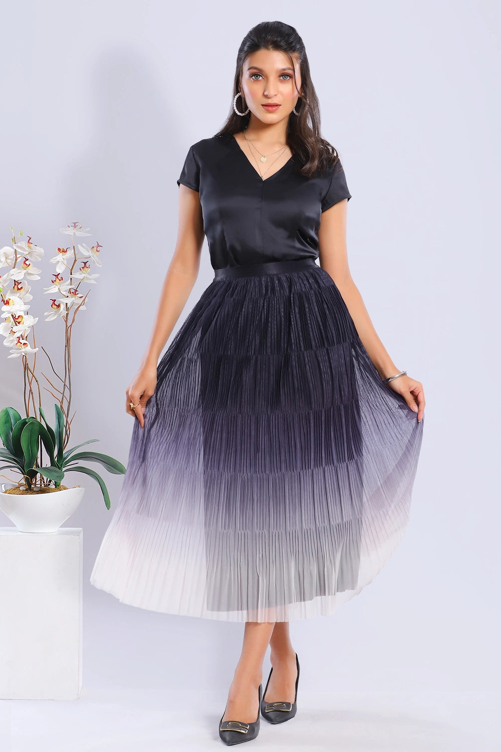 Premium Pleated Shaded Skirt wool skirt warm