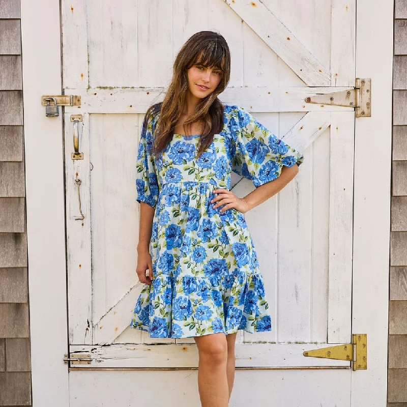 Womens Melissa Dress - Blue Peonies Tunics Prom sequined