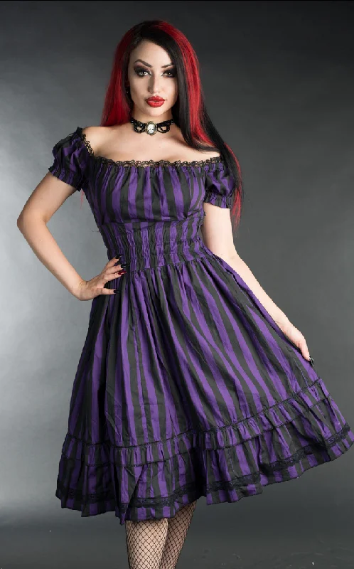 Striped Gothabilly Dress Tunics Lace romantic