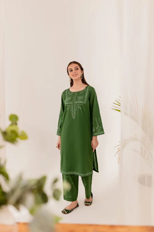 2PC Embroidered Dress- EG05 Off-the-shoulder Chic Trendy