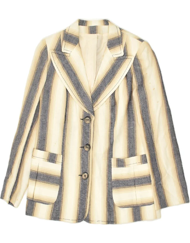 GIOLE Womens 3 Button Blazer Jacket UK 12 Medium Beige Striped Satin Jacket Silk Jacket Chiffon Jacket GIOLE Womens 3 Button Blazer Jacket UK 12 Medium Beige Striped Satin Jacket Silk Jacket Chiffon Jacket
