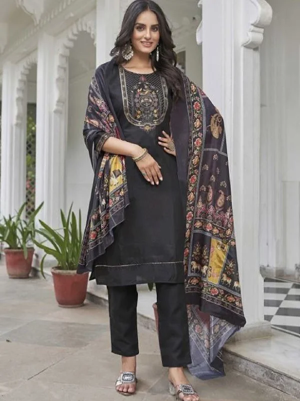 Black Trendy Designer Readymade Pant Suit With Embroidery Work Stylish Slim Trousers Black Trendy Designer Readymade Pant Suit With Embroidery Work Stylish Slim Trousers