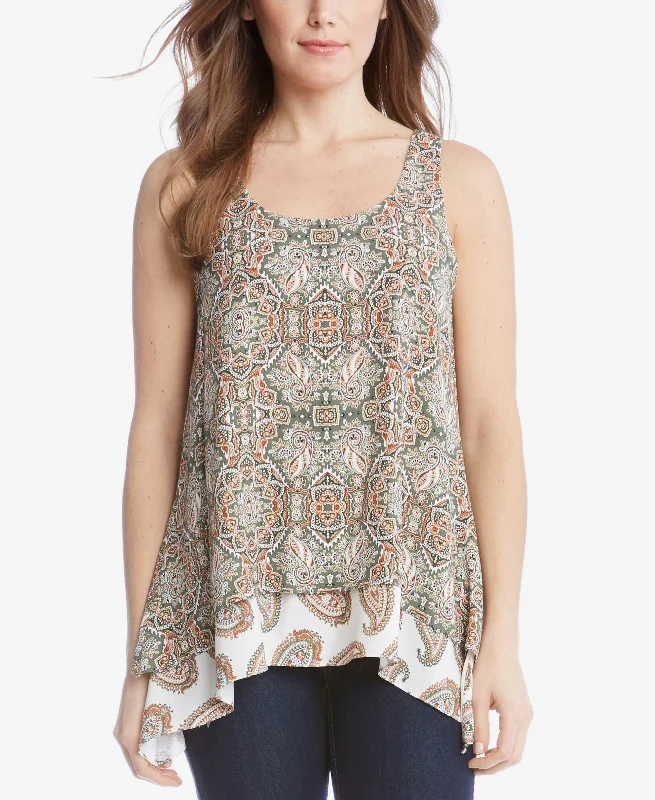 Karen Kane Contrast Hem Tank Top mesh tank top