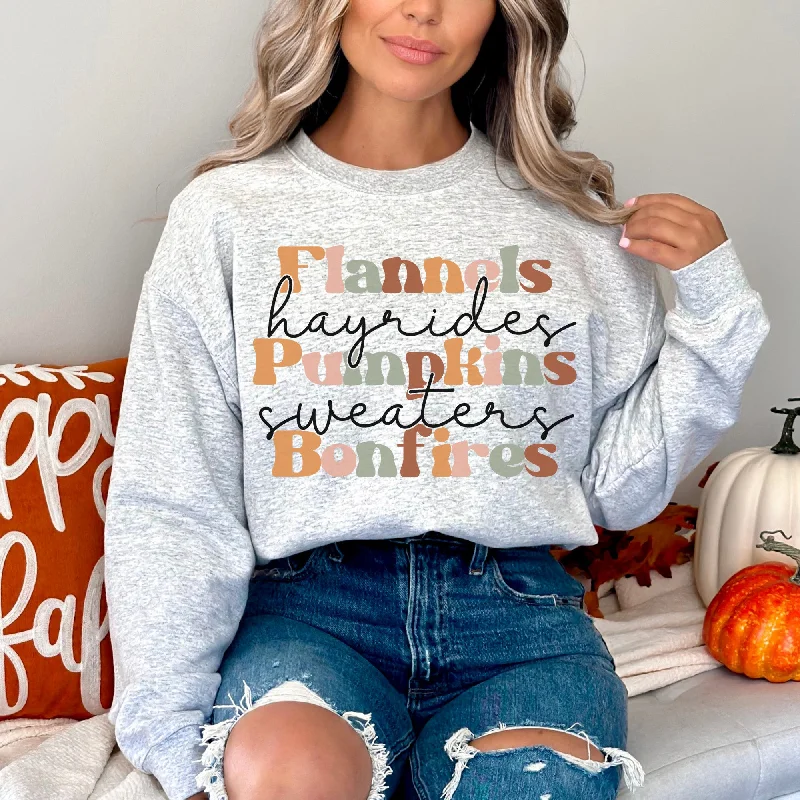 Flannels Pumpkins and Bonfires Sweatshirt - Fall Sweatshirt - Sizes S to 5XL Hoodie with Color Block Contrast Stylish