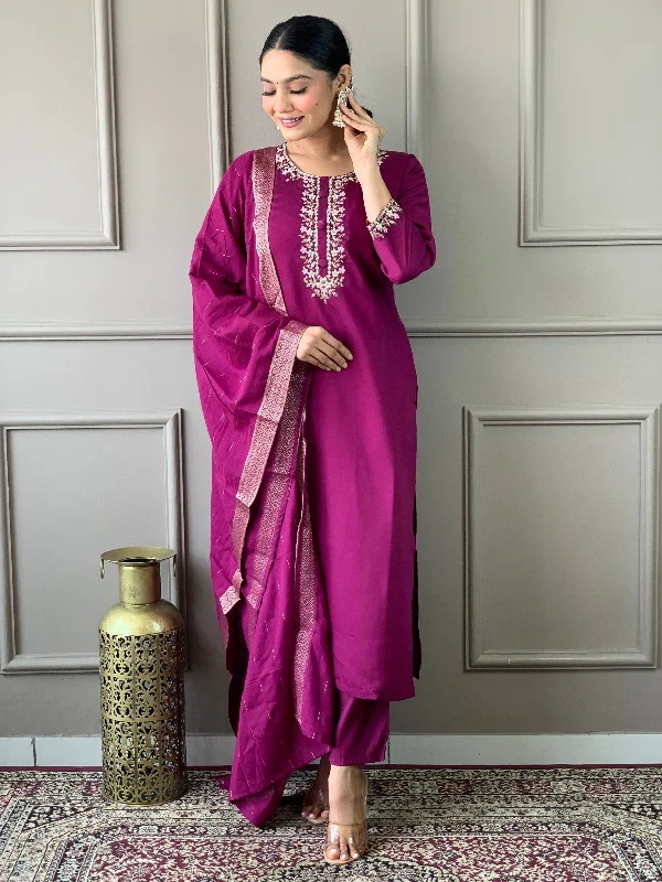 Burgundy Attractive Looking Redaymade Pant Suit With Designer Embroidery Work Cozy Maternity Pants