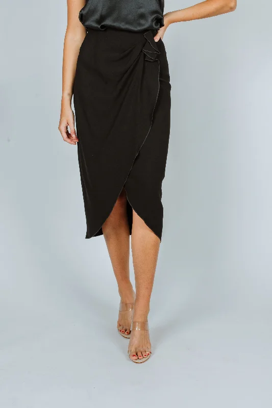 IRO Minilya Gathered Midi Skirt in Black leather skirt refined