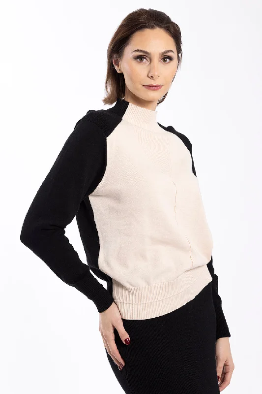 Concept Colorblock Ribbed V Sweater Satin Fabric Silk Fabric Chiffon Fabric