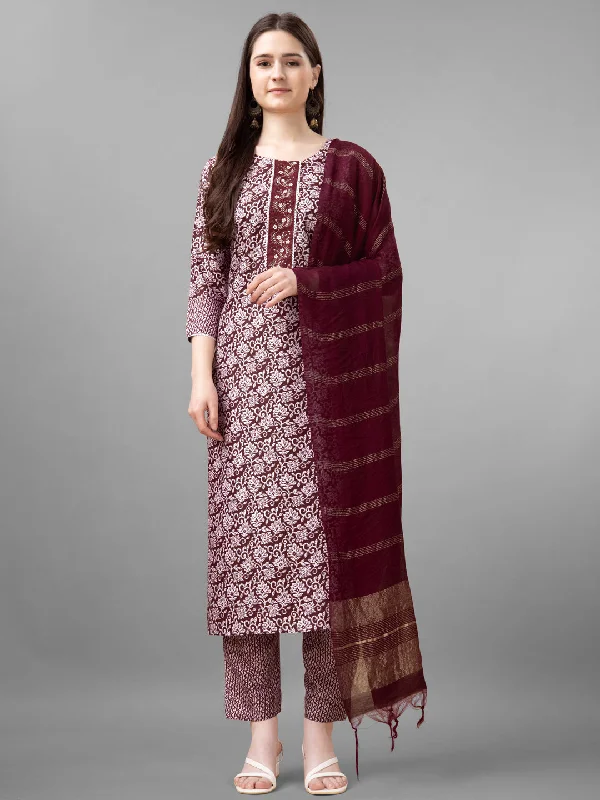 Maroon Printed Designer Pant Suit With Embroidery Work High-Waist Trousers