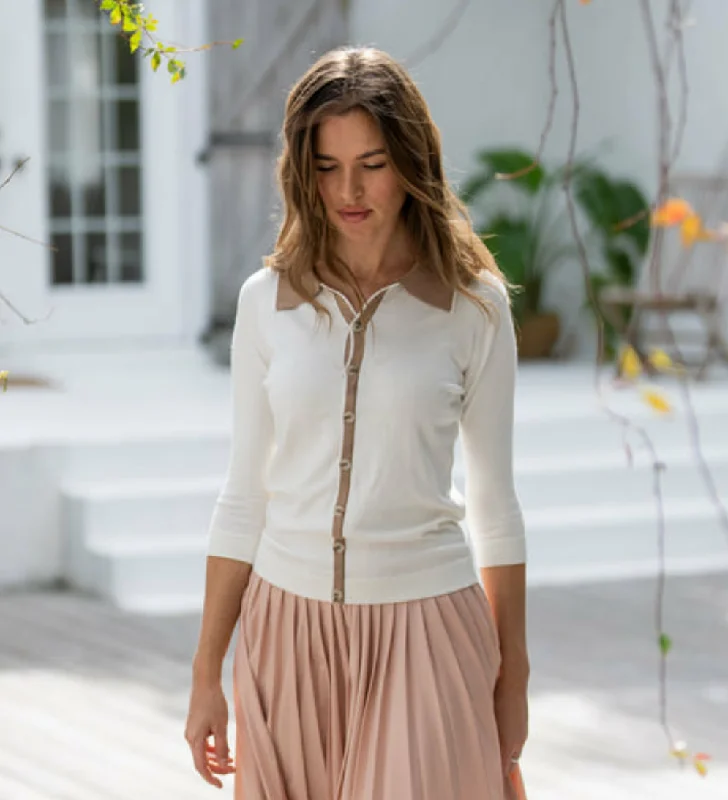 Profile Button Polo Sweater Chenille Brocade Lace