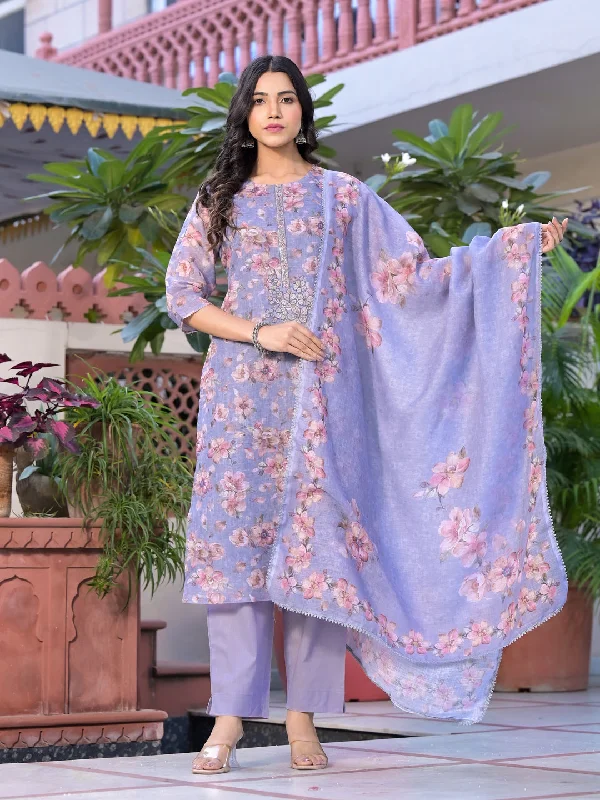 Lavender Designer Pant Suit With Printed Embroidery Work Formal Dress Pants