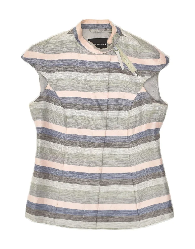 EMPORIO ARMANI Womens Sleeveless Blazer Jacket IT 40 Small Grey Striped Wool Jacket Cashmere Jacket Tweed Jacket EMPORIO ARMANI Womens Sleeveless Blazer Jacket IT 40 Small Grey Striped Wool Jacket Cashmere Jacket Tweed Jacket