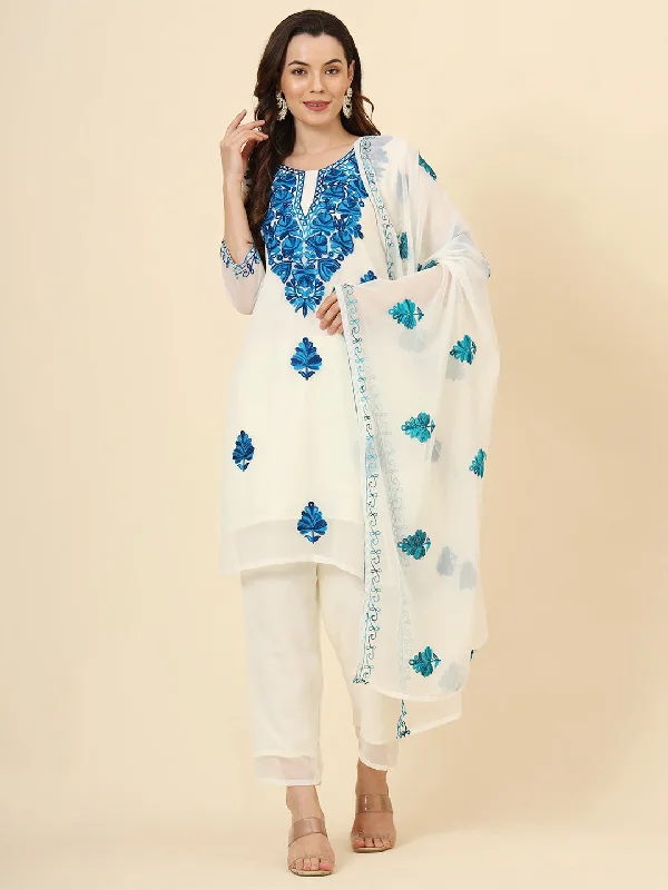 Blue Designer Attractive Readymade Pant Suit With Chikankari Embroidery Work Formal Stretch Pants Blue Designer Attractive Readymade Pant Suit With Chikankari Embroidery Work Formal Stretch Pants