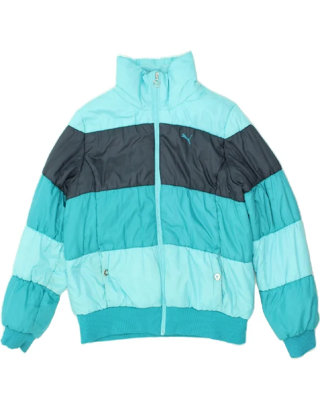 PUMA Womens Padded Jacket UK 14 Large Turquoise Colourblock Nylon Front Pockets Side Pockets Patch Pockets PUMA Womens Padded Jacket UK 14 Large Turquoise Colourblock Nylon Front Pockets Side Pockets Patch Pockets