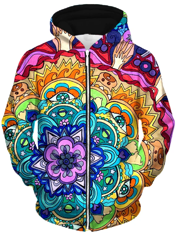 Microcosm Mandala Unisex Zip-Up Hoodie Hooded Sweatshirt Casual Wear Street Style