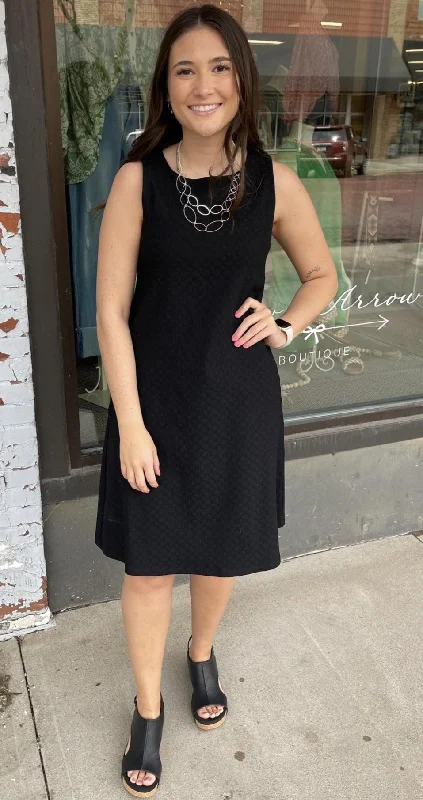Wide Neck Slvless Diamond Pattern A Line Dress w Pockets Tunics Ceremony elegant