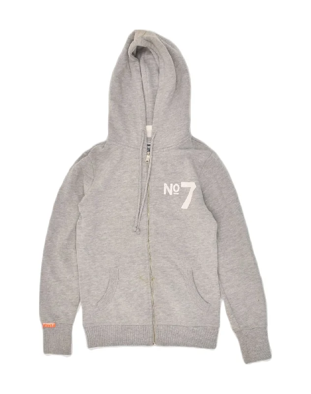 SUPERDRY Womens Graphic Zip Hoodie Sweater UK 6 XS Grey Cotton Terry Blend Velvet Blend Canvas Blend SUPERDRY Womens Graphic Zip Hoodie Sweater UK 6 XS Grey Cotton Terry Blend Velvet Blend Canvas Blend