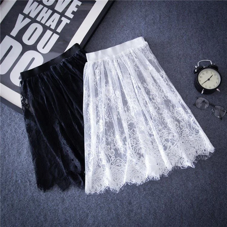 Women Lace Skirts Fashion Solid Casual Mesh tulle skirt Hollow Out short Pencil Elegant Black White Skirt D6 slim fit skirt Women Lace Skirts Fashion Solid Casual Mesh tulle skirt Hollow Out short Pencil Elegant Black White Skirt D6 slim fit skirt