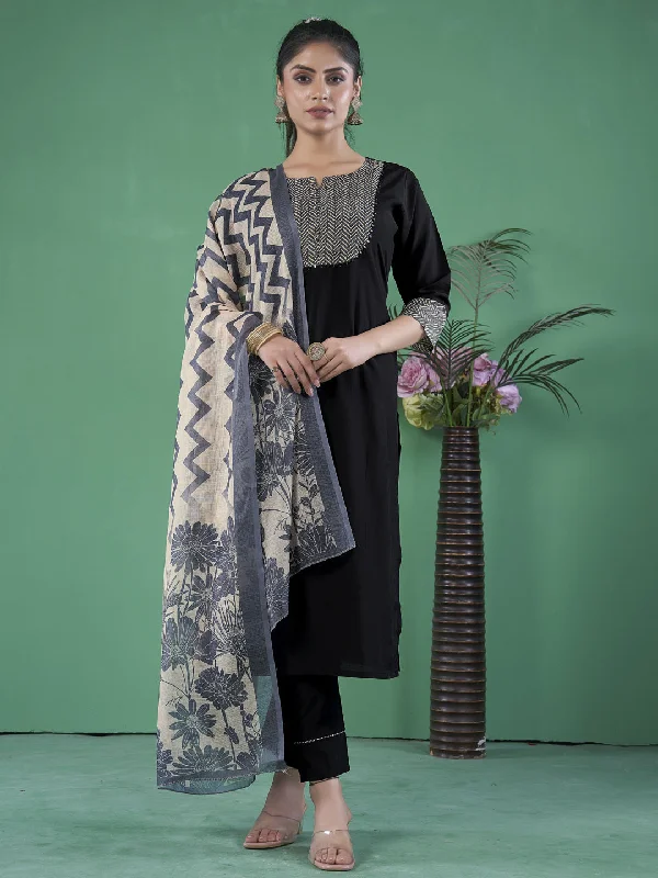 Black Designer Readymade Pant Suit With Printed Embroidery Work Classic Pleated Pants