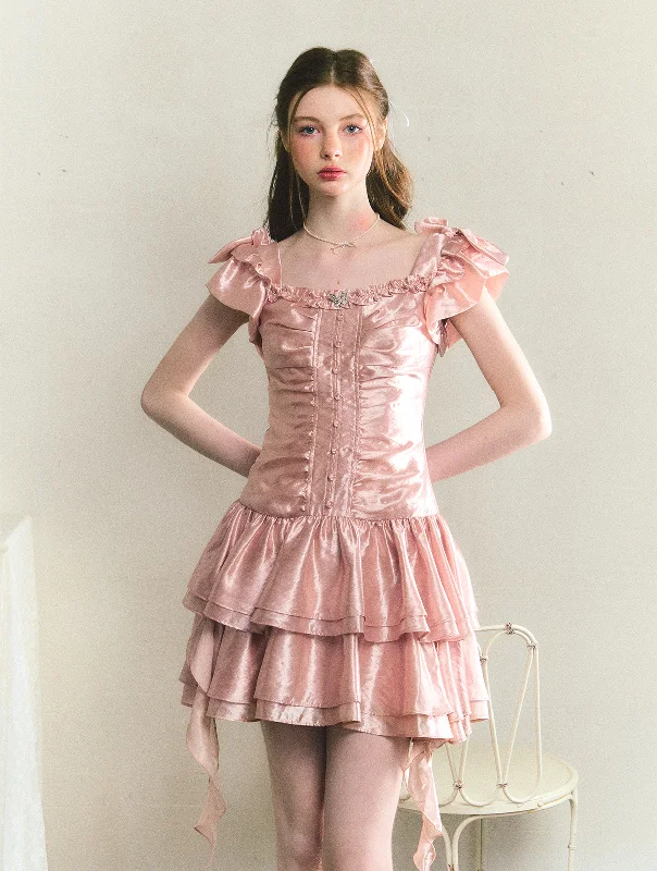 Cake Pleated Pink Tutu Dress SUN0073 Elegant Long Evening