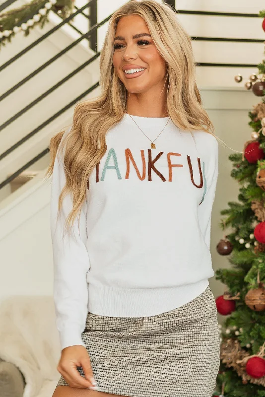 White Thankful Ivory Embroidered Sweater Knit Fabric Woven Fabric Fleece Fabric