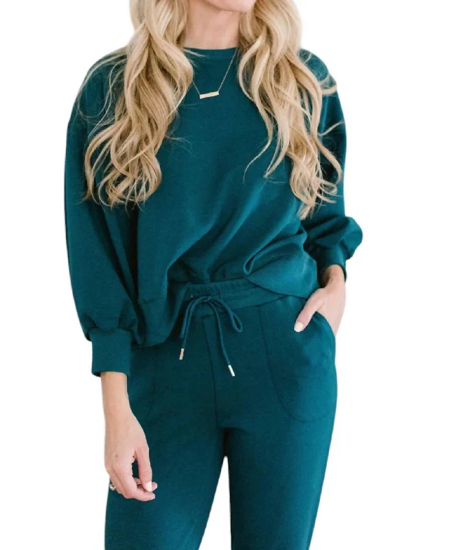 Millie Lux Sweatshirt In Spruce Hoodie with Elastic Cuffs Stretchable Comfortable