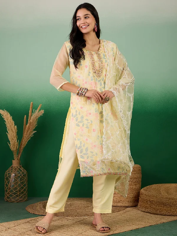 Yellow Designer Readymade Pant Suit With Printed Hand Work Comfy Athletic Pants