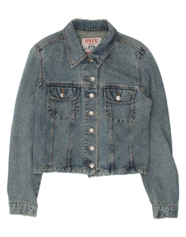 ONYX Womens Crop Denim Jacket UK 14 Medium Blue Striped Jacket Polka Dot Jacket Floral Jacket ONYX Womens Crop Denim Jacket UK 14 Medium Blue Striped Jacket Polka Dot Jacket Floral Jacket