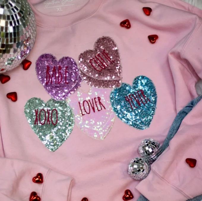 Candy Hearts Graphic Sweatshirt Hoodie with Batwing Sleeves Loose Dramatic