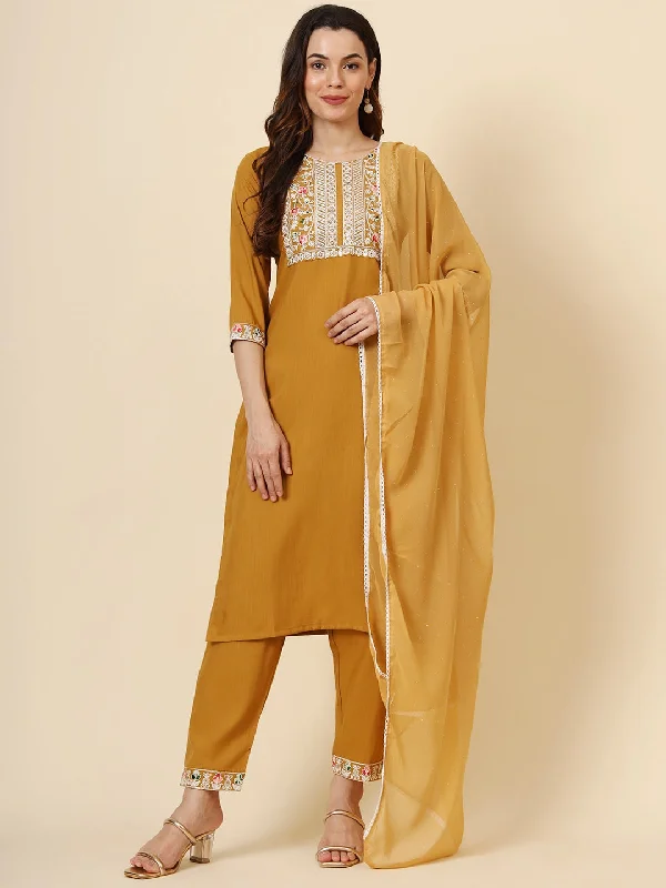 Mustard Attractive Looking Readymade Pant Suit With Designer Embroidery Work Soft Stretch Leggings Mustard Attractive Looking Readymade Pant Suit With Designer Embroidery Work Soft Stretch Leggings