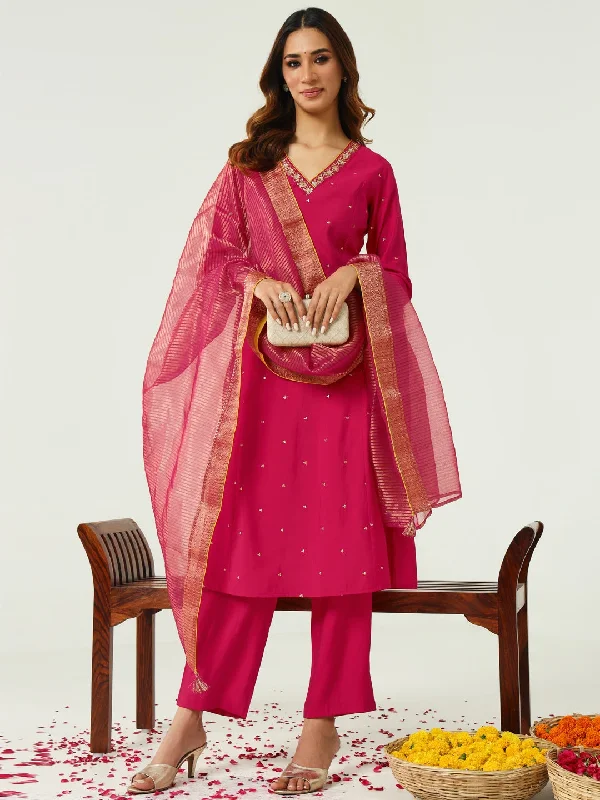Pink Designer Readymade Pant Suit Embroidery Work Trendy Wide-Legged Trousers