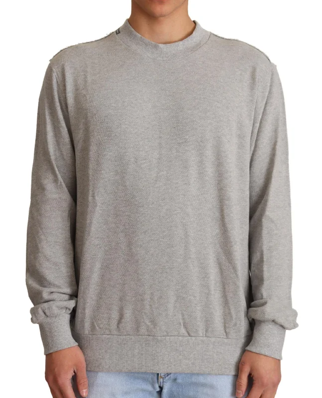 Sophisticated Gray Crewneck Sweater Glossy Satin Silk