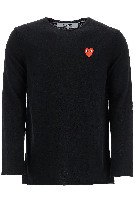 Black Wool Sweater With Red Heart Logo And Wide Neck - Black Notch Collar Peter Pan Collar Cowl Neck Black Wool Sweater With Red Heart Logo And Wide Neck - Black Notch Collar Peter Pan Collar Cowl Neck