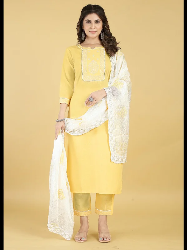 Yellow Designer Readymade Pant Suit With Designer Embroidery Work Classic Pleated Pants Yellow Designer Readymade Pant Suit With Designer Embroidery Work Classic Pleated Pants