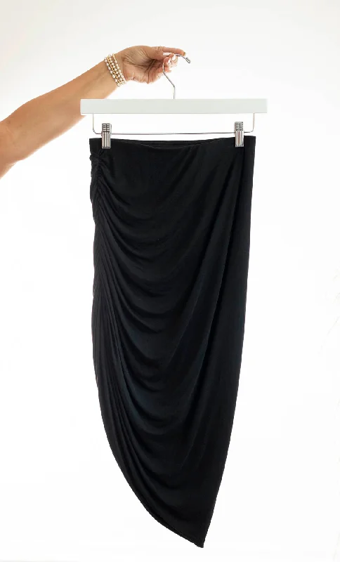 MS Black Ruched Side Midi Skirt corduroy skirt textured