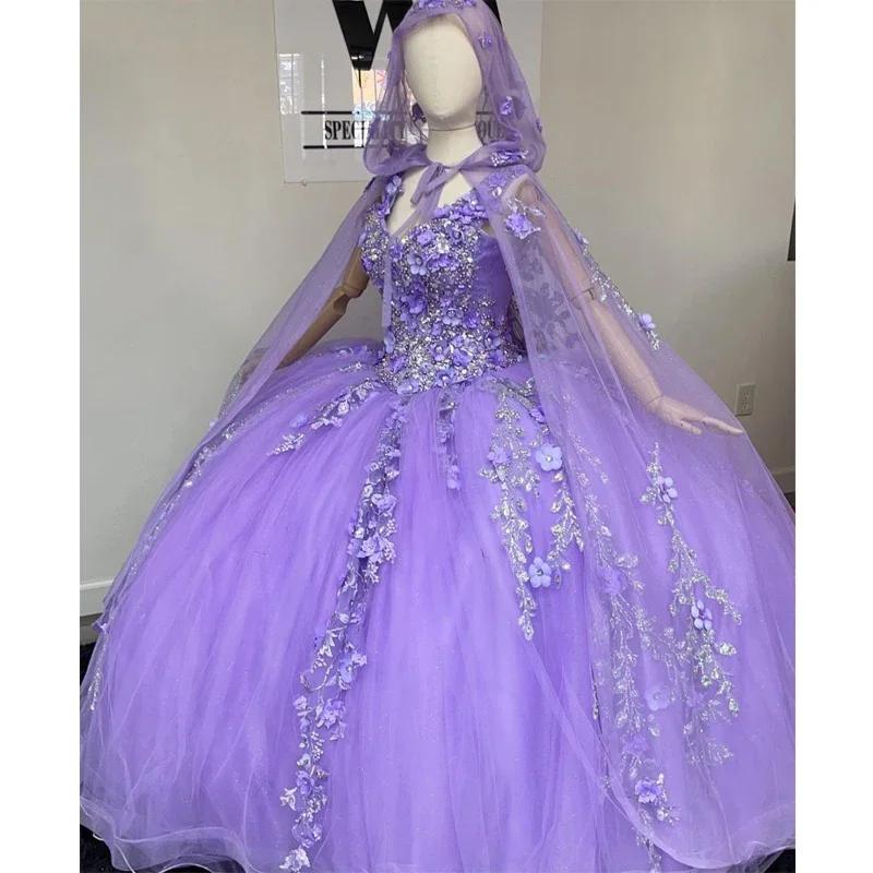 Lavender Quinceanera Sweet 16 Dresses V-Neck Lace Applique 3D Flower Beading Lace-up Prom Ball Gowns Graduation Lavender Quinceanera Sweet 16 Dresses V-Neck Lace Applique 3D Flower Beading Lace-up Prom Ball Gowns Graduation