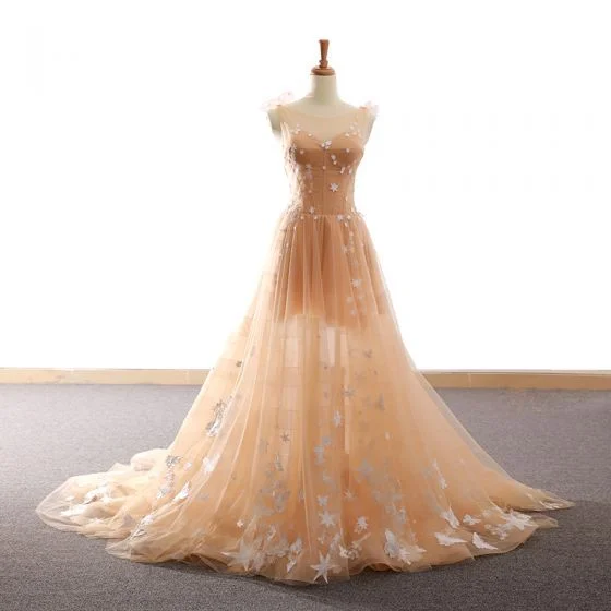 Sweetheart champagne tulle floor length customize evening prom dress  cg6093