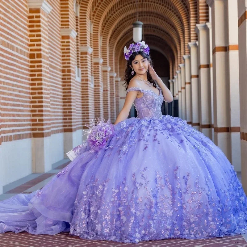 Lavender Sparkly Sweetheart Ball Gown Quinceanera Dresses Beads Appliques Long Prom Dress Birthday Party Gowns Vestidos De 15 Lavender Sparkly Sweetheart Ball Gown Quinceanera Dresses Beads Appliques Long Prom Dress Birthday Party Gowns Vestidos De 15