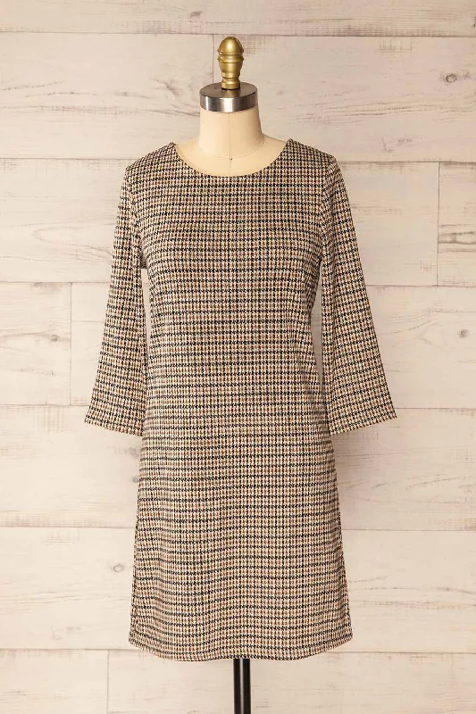 Bezaha | Short Houndstooth Dress w/ 3/4 Sleeves