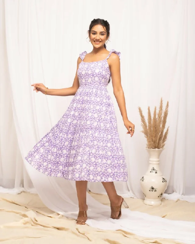 FIORRA Women's Lavender Cotton Floral Printed Dress