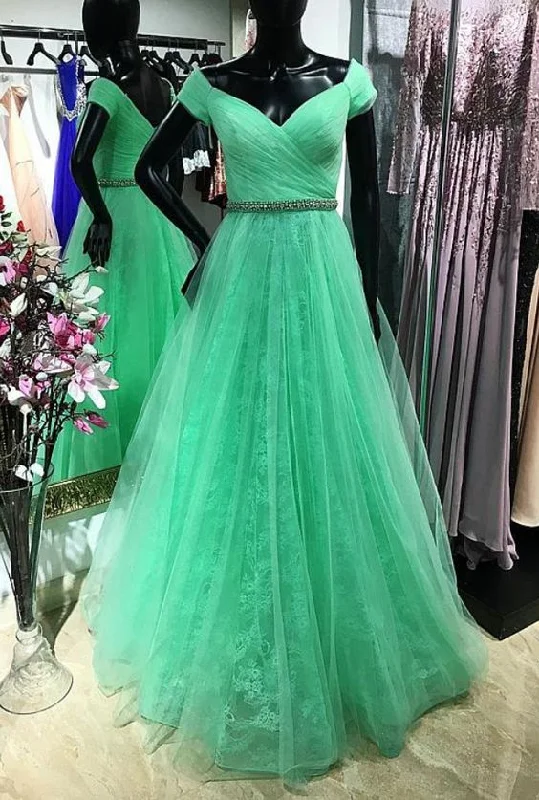 Exquisite Tulle Off-the-shoulder Neckline Floor-length A-line Prom Dresses   cg6407